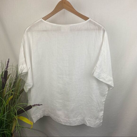 Chico’s White Linen Short Sleeve Top Blouse 1 M 8 - Picture 2 of 4